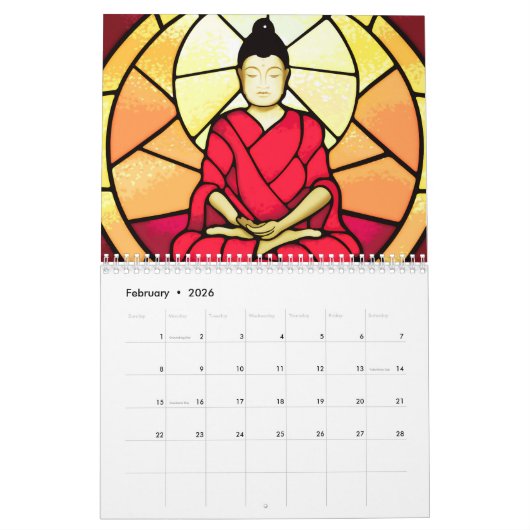 Bali buddha glas raam kalender (Feb 2026)