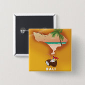 Bali geïllustreerde kaart vierkante button 5,1 cm (Voorkant /achterkant)