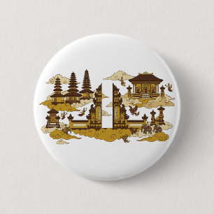 Bali Heilige Tempel Kahyangan Hemel Illustratie Ronde Button 5,7 Cm
