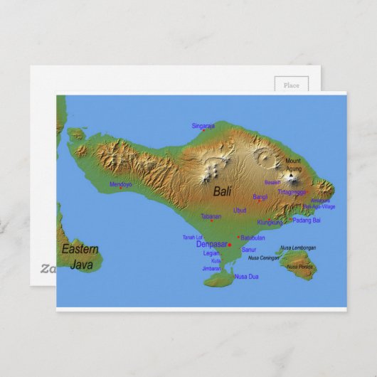 Bali Holliday Map Briefkaart (Voorkant / Achterkant)