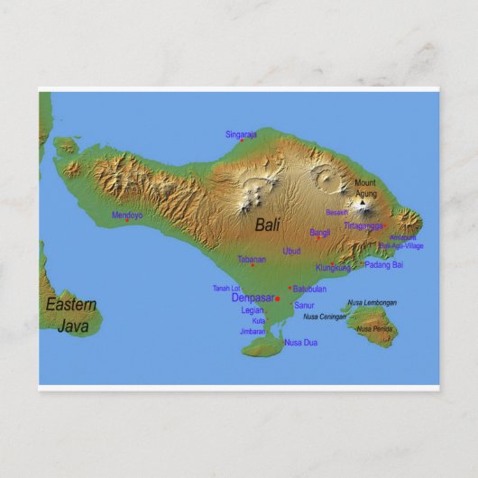 Bali Holliday Map Briefkaart (Voorkant)