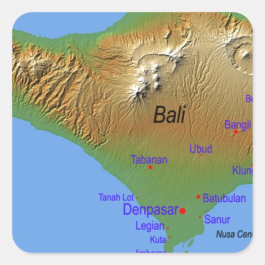 Bali Holliday Map Vierkante Sticker (Voorkant)