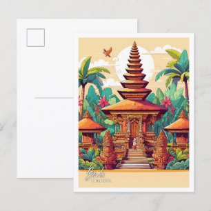 Bali Indonesia Art Vintage Travel Illustratie Briefkaart