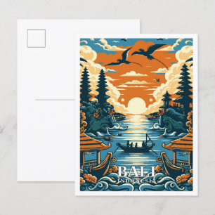 Bali Indonesia Art Vintage Travel Illustratie Briefkaart