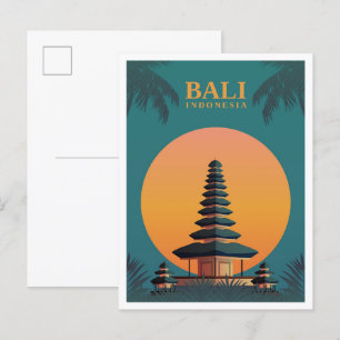 Bali Indonesia Art Vintage Travel Illustratie Briefkaart