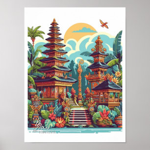 Bali Indonesia Art Vintage Travel Illustratie Poster