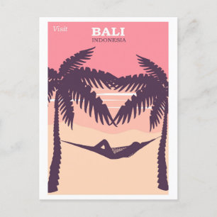 Bali Indonesia Pink Vintage Travel Poster Briefkaart
