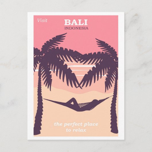 Bali Indonesia Pink Vintage Travel Poster Briefkaart (Voorkant)