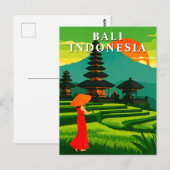 Bali Indonesia Sunset Temple Rice Fields Briefkaart (Voorkant / Achterkant)