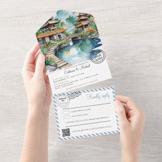 Bali Indonesia Wedding All In One Uitnodiging (Afscheurbaar)