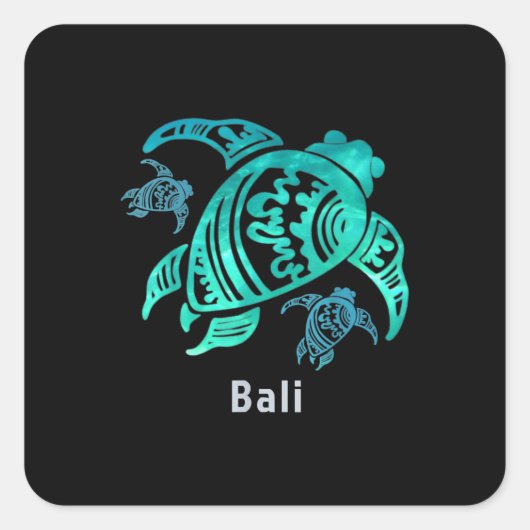 Bali Indonesia Zee Blue Tribal Turtle Vierkante Sticker (Voorkant)