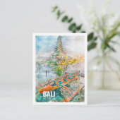 Bali Indonesië Beroemde Travel Waterverf Sketch Briefkaart (Staand voorkant)