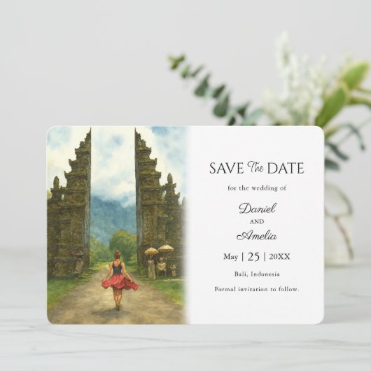 Bali Indonesië bestemming bruiloft Save The Date (Staand voorkant)