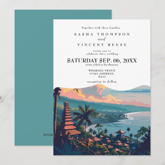Bali Indonesië Huwelijksuitnodiging Retro Kaart (Voorkant / Achterkant)