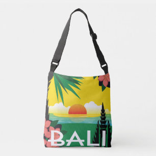 Bali Indonesië illustratie oceaanzonsondergang Crossbody Tas