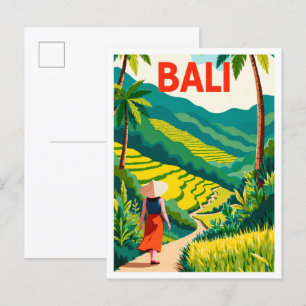 Bali Indonesië Kunst Vintage Illustratie Reizen Briefkaart