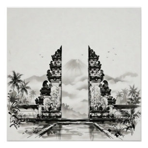 Bali Indonesië Oost-Indische inkt Landschap Perfect Poster