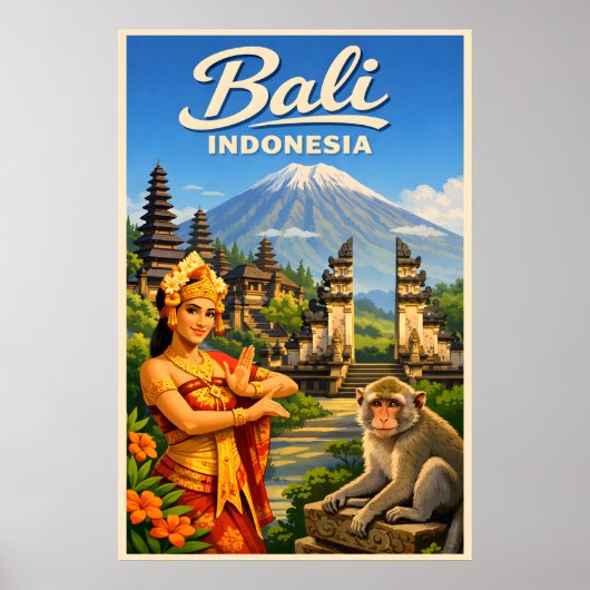 Bali Indonesië - Oude Reisposter Poster (Voorkant)