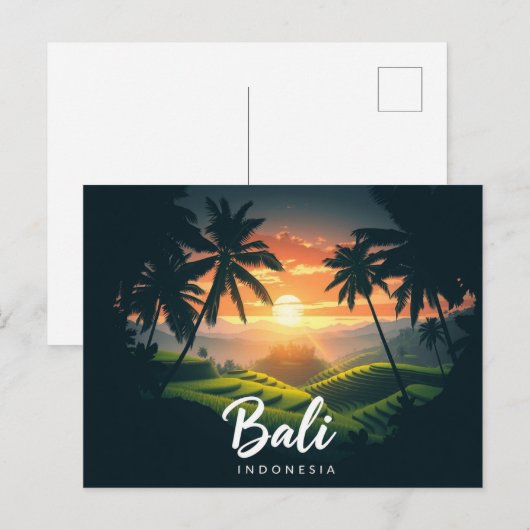 Bali Indonesië Palmbomen Rijstvelden Zonsondergang Briefkaart (Voorkant / Achterkant)