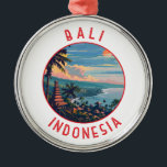 Bali Indonesië Retro Noodlijdende Cirkel Metalen Ornament<br><div class="desc">Bali retro vector reisontwerp. Bali is een eiland in Zuidoost-Azië dat bekend staat om zijn stranden,  tempels en cultuur. Het is ook de thuisbasis van zeeleven,  safariparken en kunst.</div>