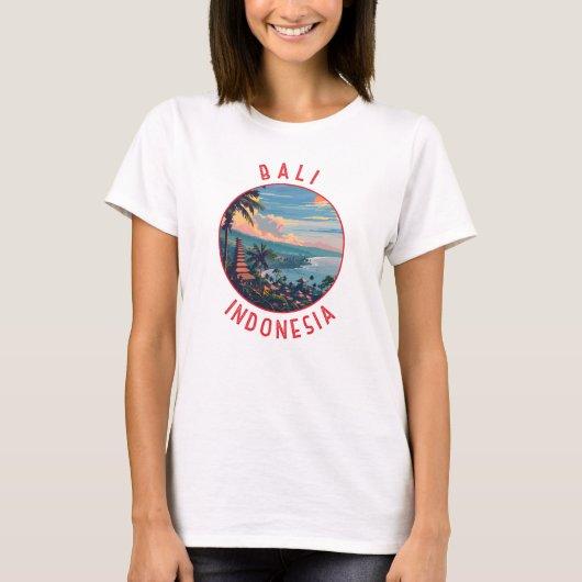 Bali Indonesië Retro Noodlijdende Cirkel T-shirt (Voorkant)