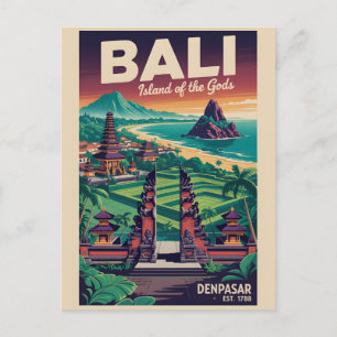 Bali Indonesië Retro Reisposter Kunst Feestdagenkaart
