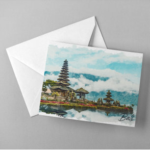 Bali Indonesië Tempel Aquarel Schilderij Briefkaart