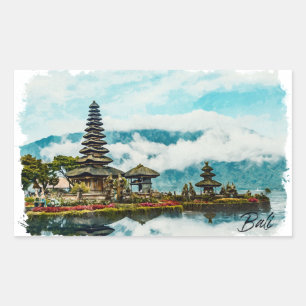 Bali Indonesië Tempel Aquarel Schilderij  Rechthoekige Sticker