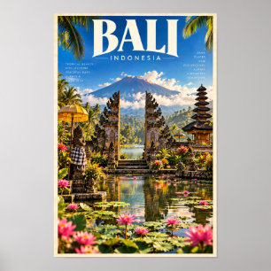 Bali Indonesië Tempelpoort en Berg Reizen Pos Poster