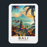 Bali Indonesië Tempels Reizen Kunst Vintage Magneet<br><div class="desc">Bali retro vector reisontwerp. Bali is een eiland in Zuidoost-Azië dat bekend staat om zijn stranden,  tempels en cultuur. Het is ook de thuisbasis van zeeleven,  safariparken en kunst.</div>
