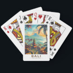 Bali Indonesië Tempels Reizen Kunst Vintage Pokerkaarten<br><div class="desc">Bali retro vector reisontwerp. Bali is een eiland in Zuidoost-Azië dat bekend staat om zijn stranden,  tempels en cultuur. Het is ook de thuisbasis van zeeleven,  safariparken en kunst.</div>