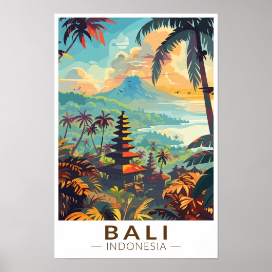 Bali Indonesië Tempels Reizen Kunst Vintage Poster (Voorkant)
