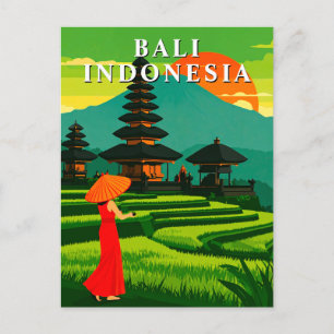 Bali Indonesië Zonsondergang Tempel Rijstvelden Briefkaart