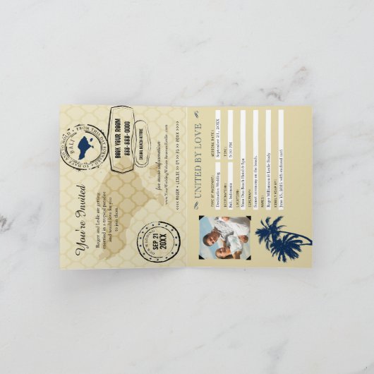 Bali Navy Blue Gold Palm Tree Wedding Passport (Binnen)