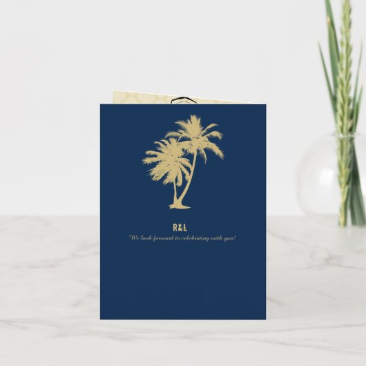 Bali Navy Blue Gold Palm Tree Wedding Passport (Achterkant)