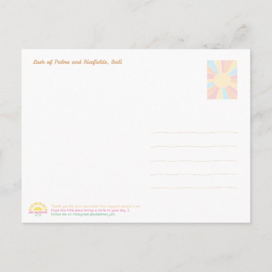Bali Palm Trees & Ricefield Postcard Feestdagenkaart (Achterkant)