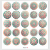 Bali Perzik en Groene Mandala Stickers Blad van 25 (Vel)