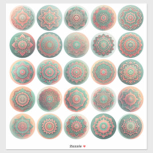 Bali Perzik en Groene Mandala Stickers Blad van 25