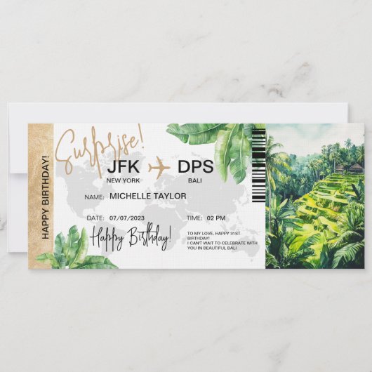 Bali Retreat Surprise Verjaardag Boarding Pass Kaart (Voorkant)