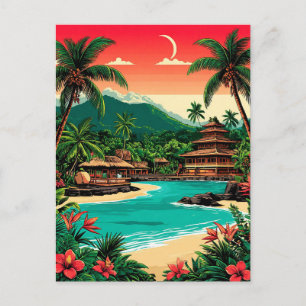 Bali Rijstterrassen Zonsondergang Tropisch Eiland Briefkaart