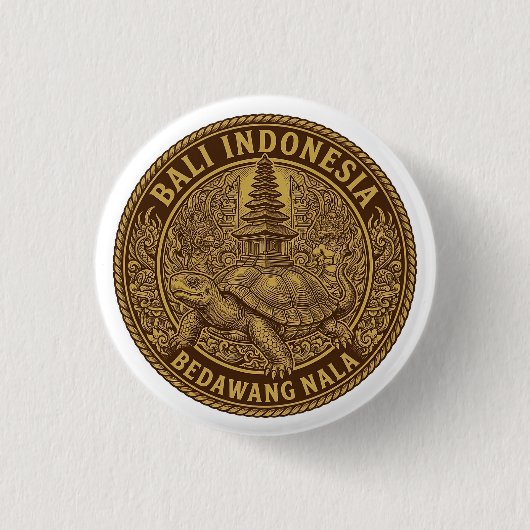 Bali Schildpad Pagode Munt Motief Ronde Button 3,2 Cm (Voorkant)