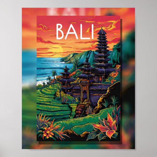 Bali Serenity: Zonsondergang bij de Tempel Poster (Voorkant)