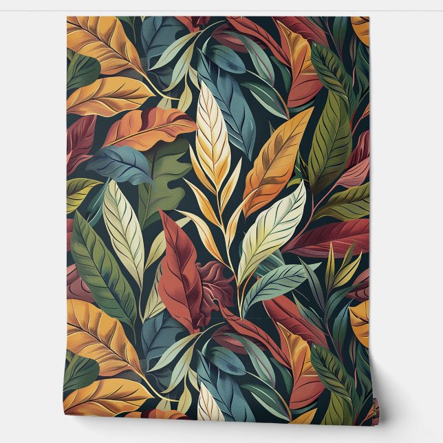 Bali stijl exotisch plant laat luxe diepe kleur behang (Afrollen)