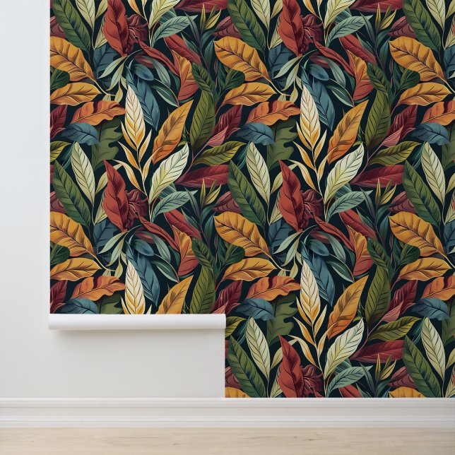 Bali stijl exotisch plant laat luxe diepe kleur behang (Applicatie)