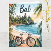 Bali-strand met fiets - Tropisch reizen Kaart (Gele Bloem)