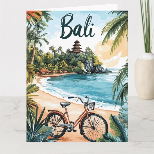 Bali-strand met fiets - Tropisch reizen Kaart (Voorkant)
