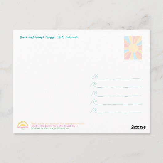 Bali Sunset Surfing – Art Postcard Briefkaart (Achterkant)