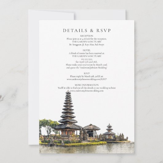 Bali Temple Destination All In One Wedding Kaart (Achterkant)