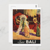 Bali, traditioneel masker, dans, vintage-reizen briefkaart (Voorkant / Achterkant)