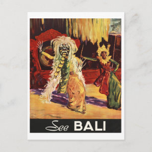 Bali, traditioneel masker, dans, vintage-reizen briefkaart